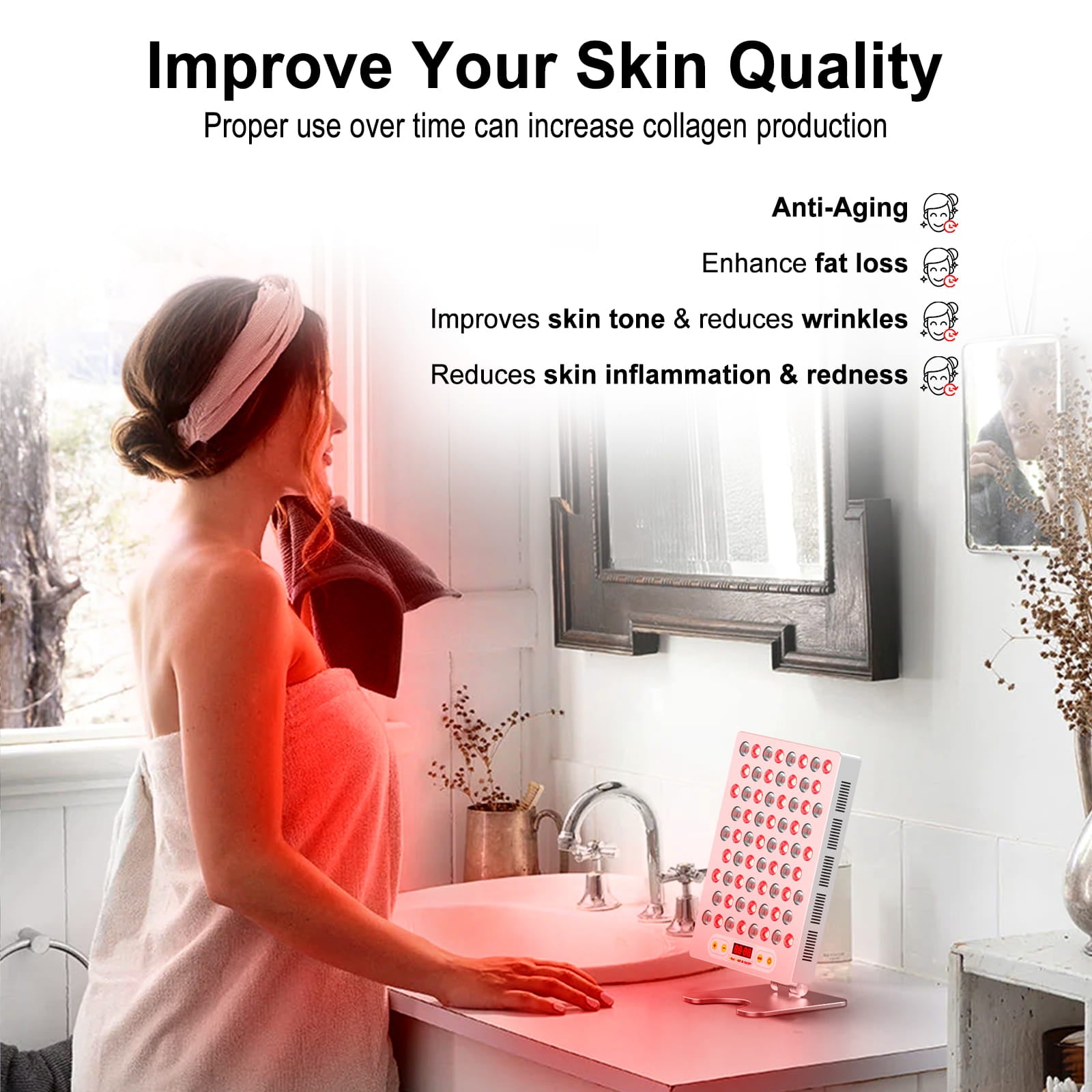 BONTANNY BL-300P Red Light Therapy Panel | 2 Wavelengths, 68 Dual Chip LEDs for Skin & Recovery
